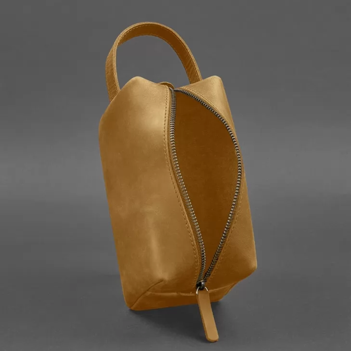 Crazy Horse Leather Toiletry Bag with Zipper Closure