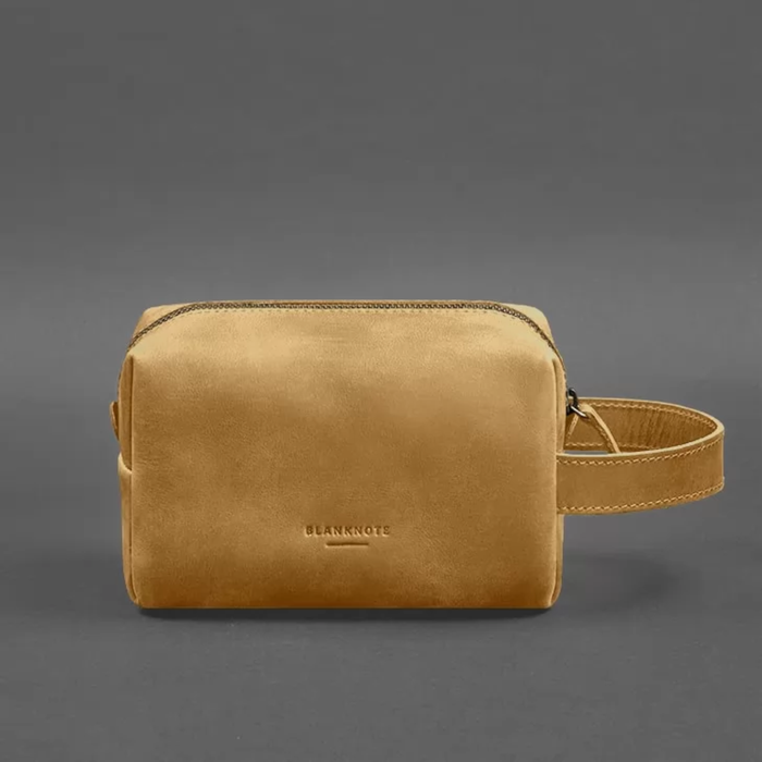 Crazy Horse Leather Toiletry Bag with Zipper Closure