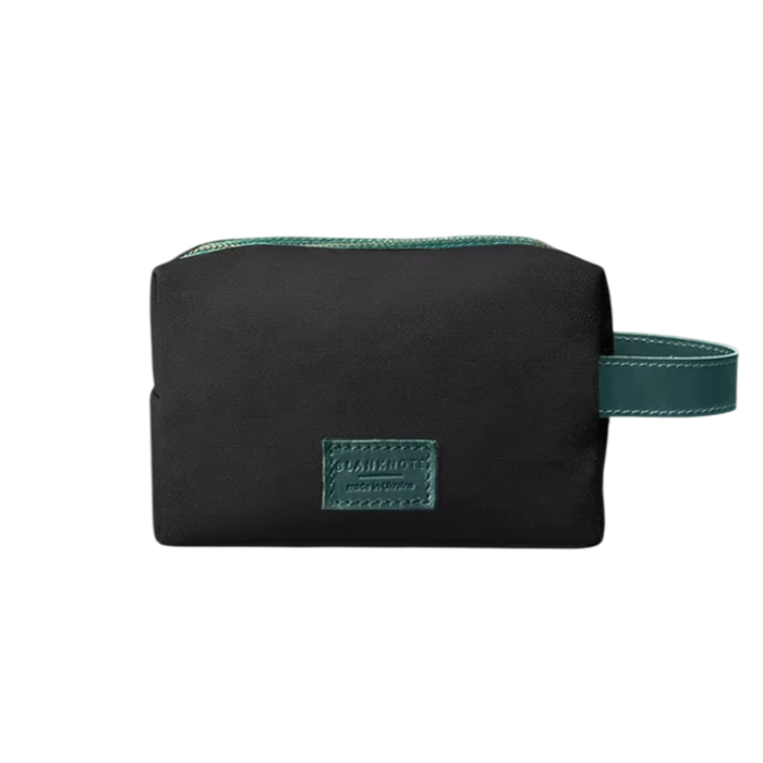 Canvas and Leather Cosmetic Bag with Zipper Closure