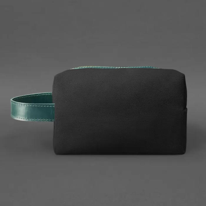 Canvas and Leather Cosmetic Bag with Zipper Closure
