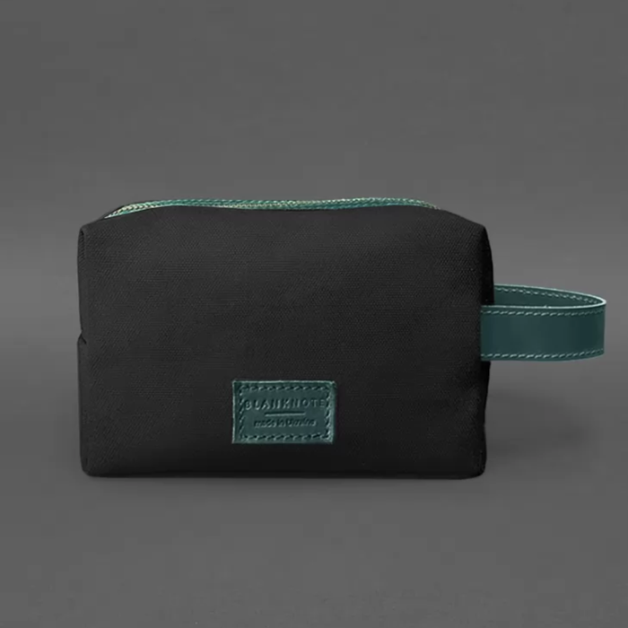 Canvas and Leather Cosmetic Bag with Zipper Closure