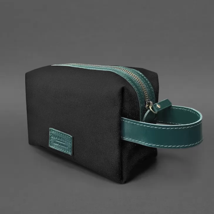 Canvas and Leather Cosmetic Bag with Zipper Closure