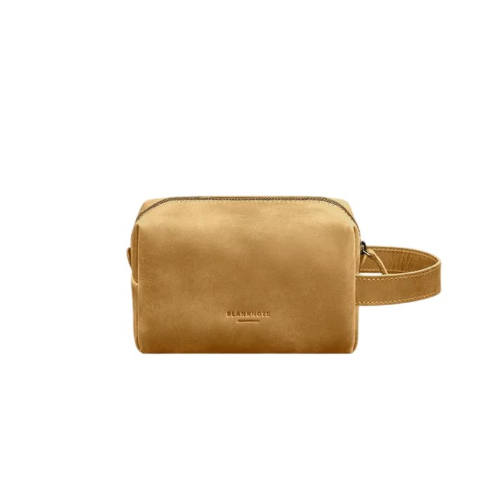 Crazy Horse Leather Toiletry Bag with Zipper Closure