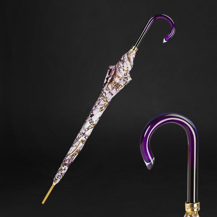 unique purple chains print umbrella with statement handle