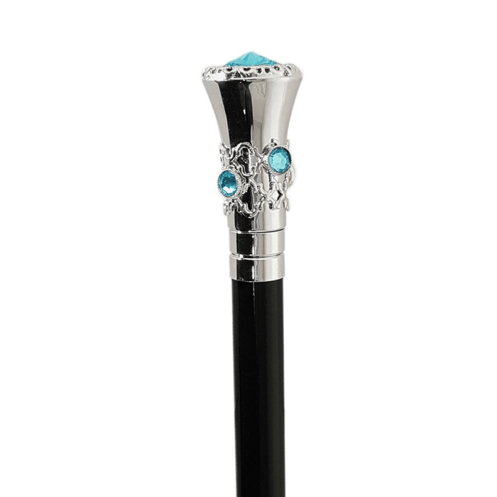 Unique Aquamarine Swarovski Crystals Walking Stick