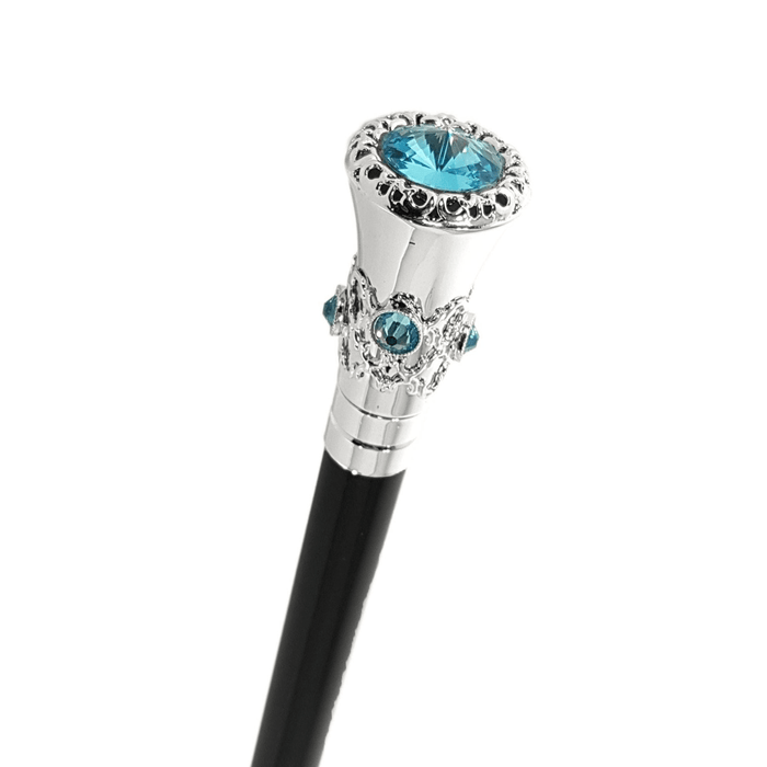 Unique Aquamarine Swarovski Crystals Walking Stick