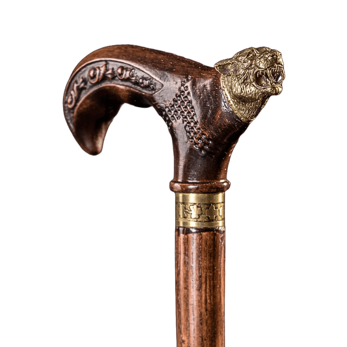 Stylish Wooden Walking Cane Panther Brass Handle - Handcrafted