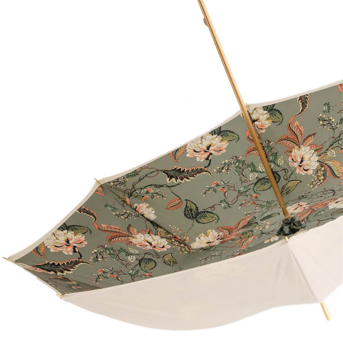 Lux Printed Leather Handle Classic Ivory Umbrella