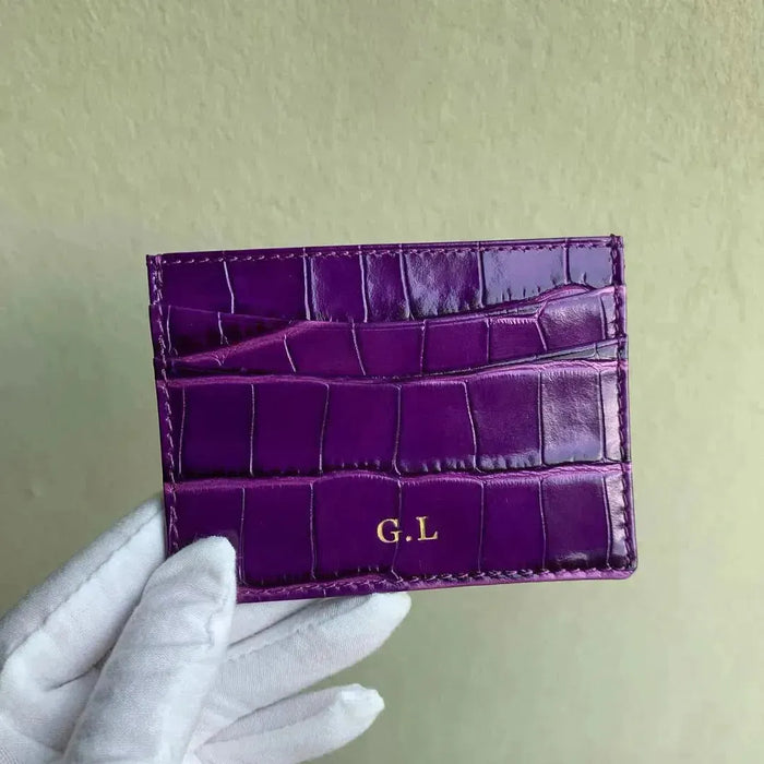 Elegant Dark Magenta Card Holder Italian Leather