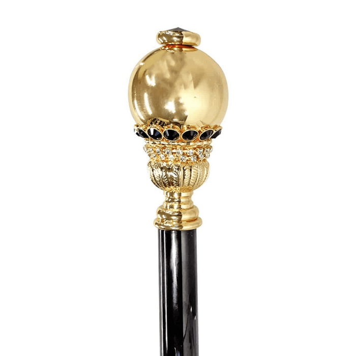 24K Gold-plated Round Ball Knob with Crystals Cane