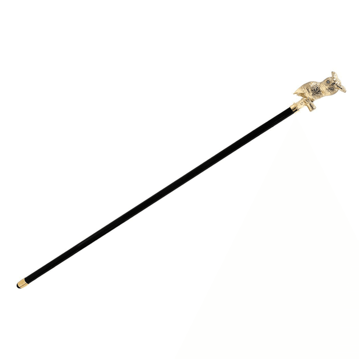 24K Gold Plated Walking Cane with Owl and Swarovski Crystals