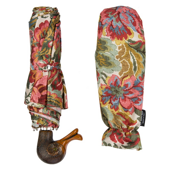 Vintage Flowered Duck Handle Folding Umbrella Women