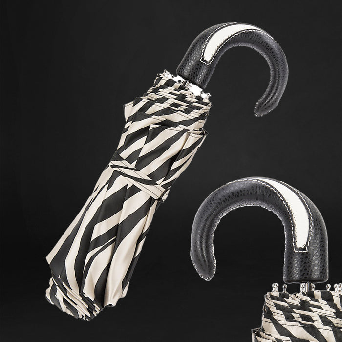 Stylish Zebra Print Leather Handle Designer Folding Umbrella