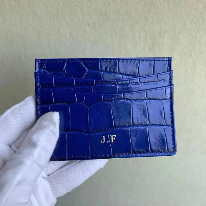 Burgundy Crocodile Pattern Leather Card Holder Handcrafted