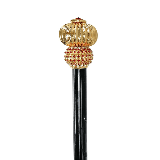 Handcrafted Jeweled Walking Stick with Red Crystals