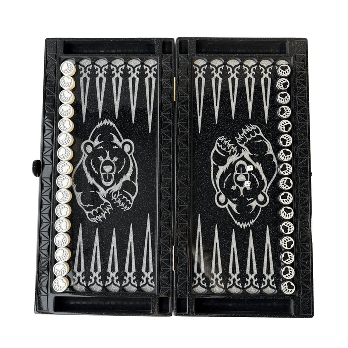 Backgammon board with Silver Bear engraving