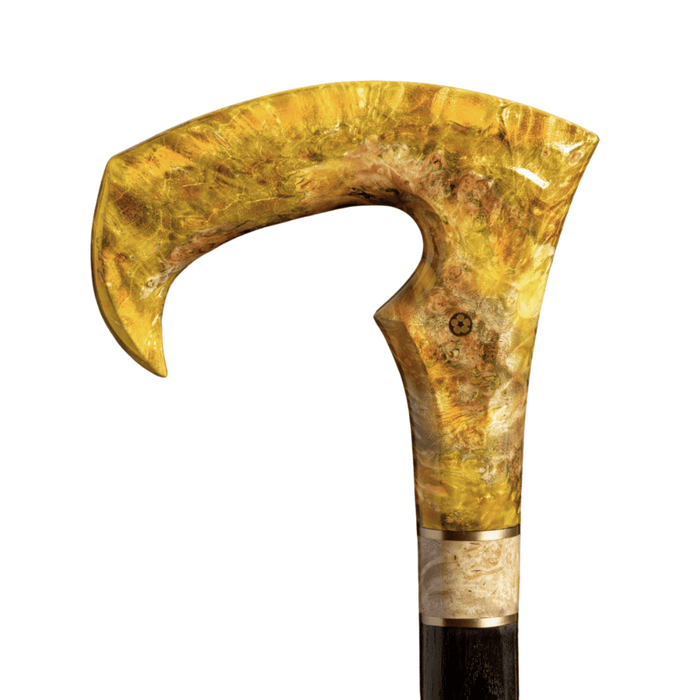 Modern Futuristic Walking Stick with Yellow Burl Wood Handle