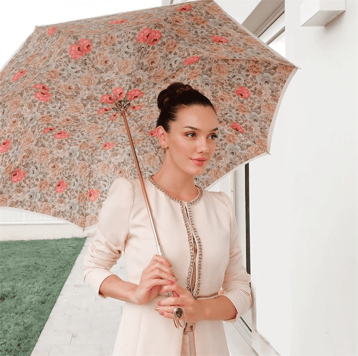 Romantic Ivory Umbrella with Jeweled Brass Handle for Women