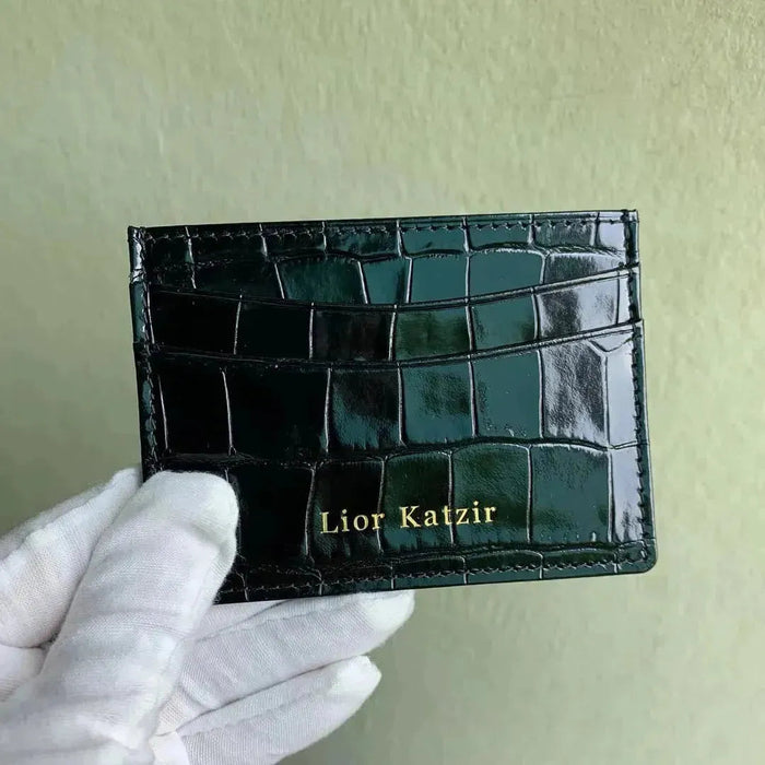 Burgundy Crocodile Pattern Leather Card Holder Handcrafted