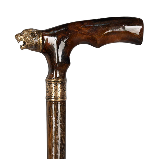 antique panther wooden walking stick 