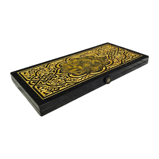 Luxury black acrylic stone backgammon set with Viking motif
