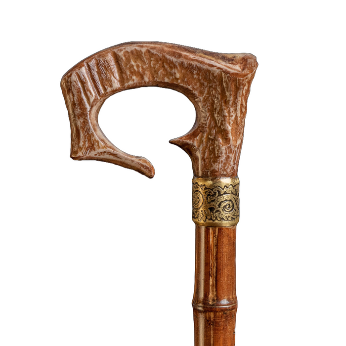 Antique Bamboo Rare Walking Stick, Elk Horn Handle