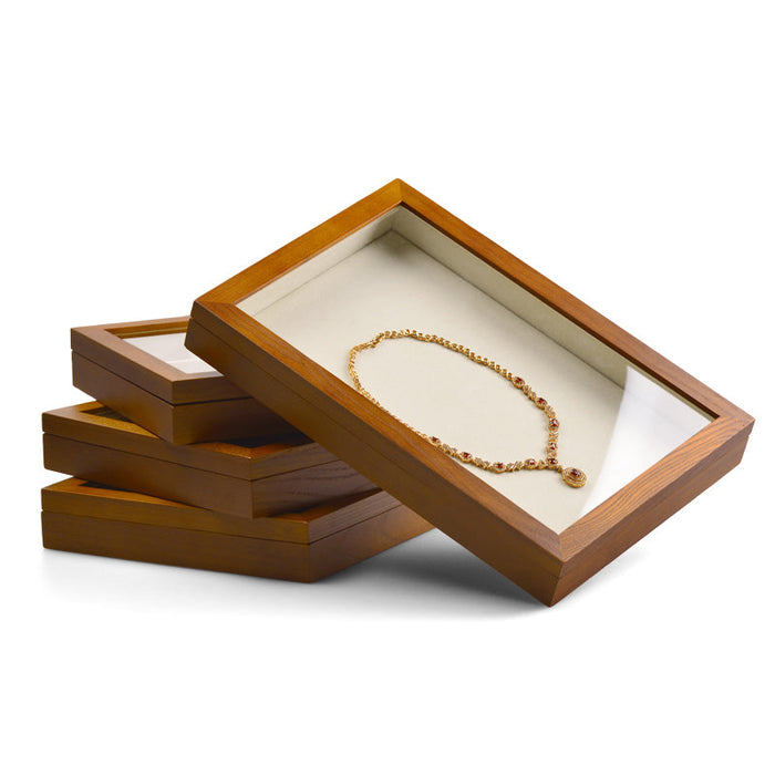 Transparent cover wood jewelry display tray