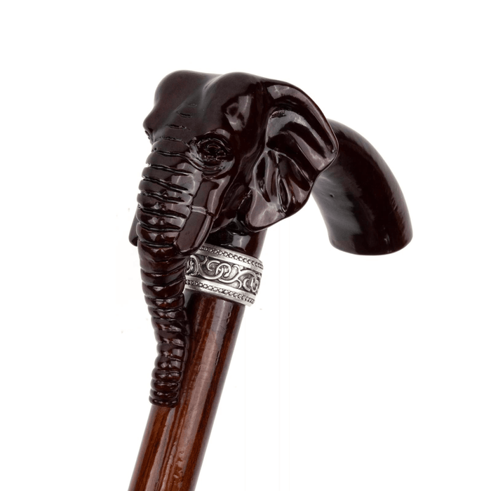 Handcarved elephant wooden walking cane