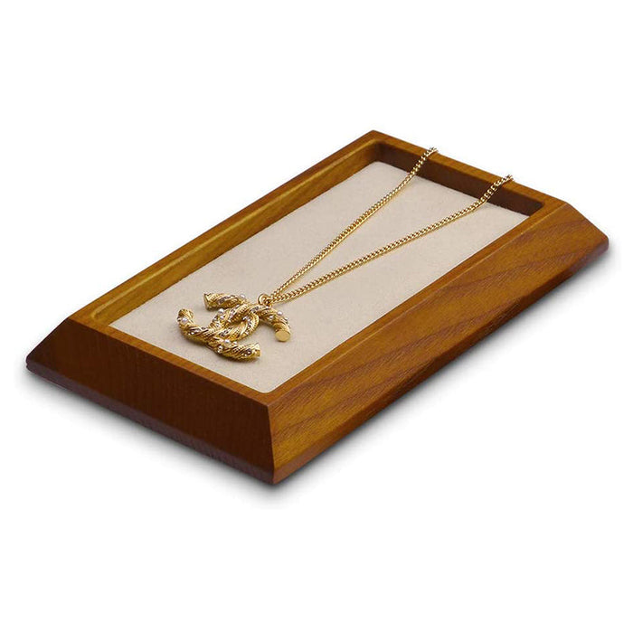 Rectangle wood jewelry display tray in cream white
