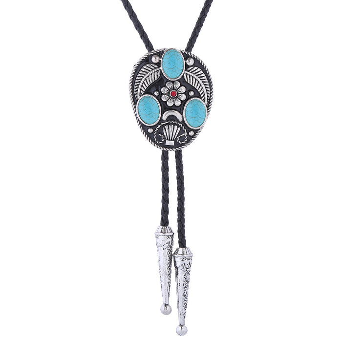 Men's Blue Bolo Tie Turquoise Wedding Tie Stone Bolo Black