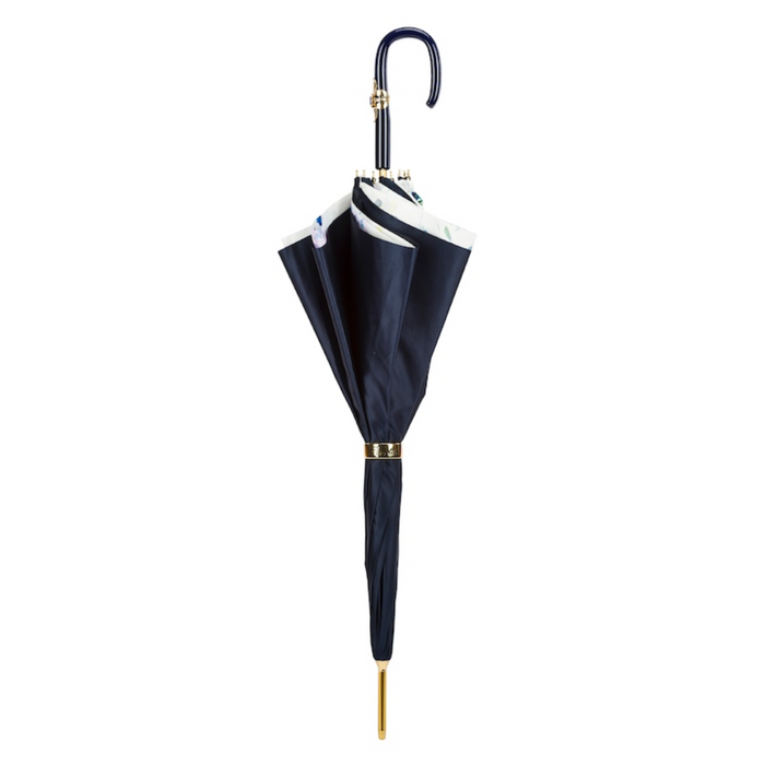 Acetate Handle Double Cloth Navy Umbrella with Flowers