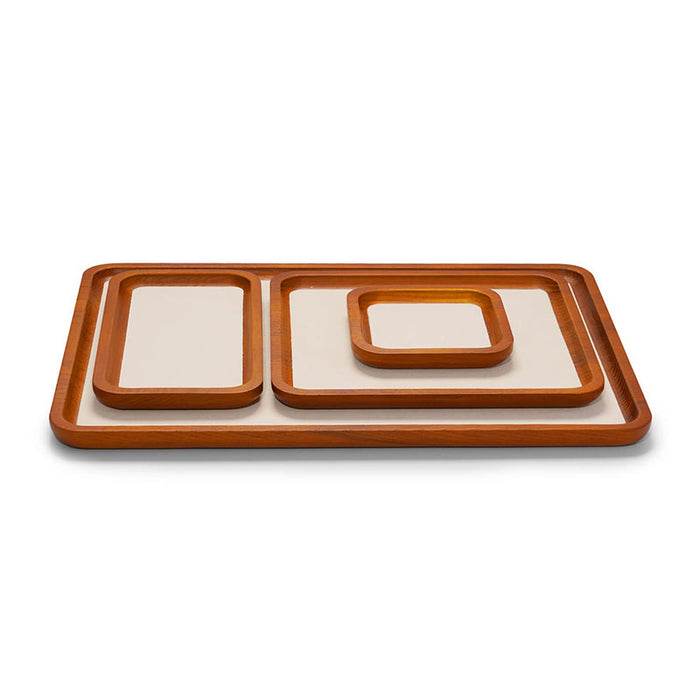 Rectangle wood jewelry display tray in cream white