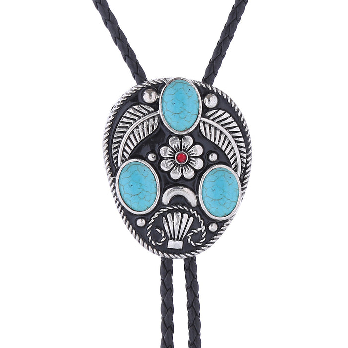 Men's Blue Bolo Tie Turquoise Wedding Tie Stone Bolo Black