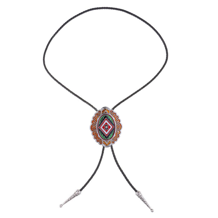 Navajo Cowboy Bolo Vintage Necktie Orange Tie Necklace