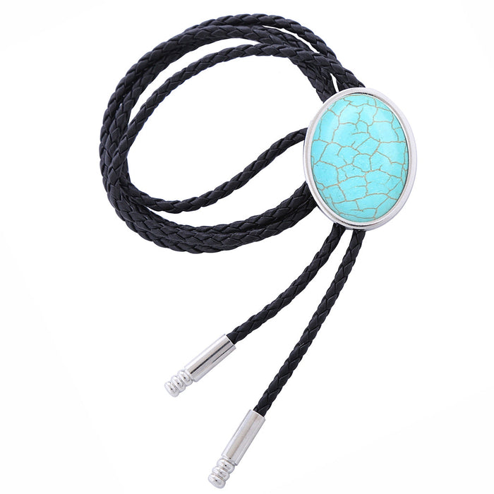 Men's Turquoise Bowler Tie Blue Suit Bolo Stone Tie