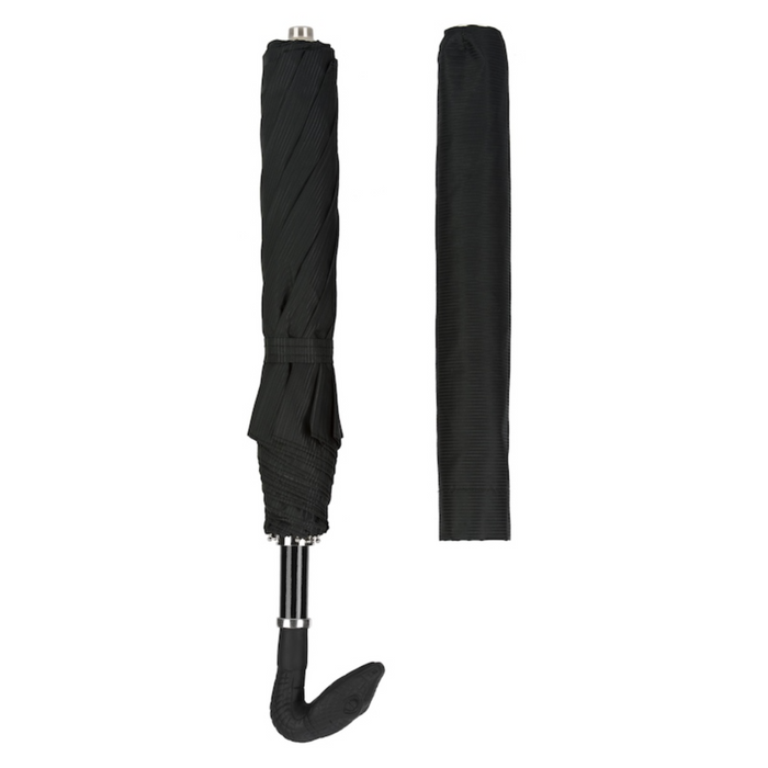italian-made black umbrella with rubberized brass snake handle 