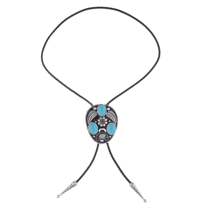 Men's Blue Bolo Tie Turquoise Wedding Tie Stone Bolo Black