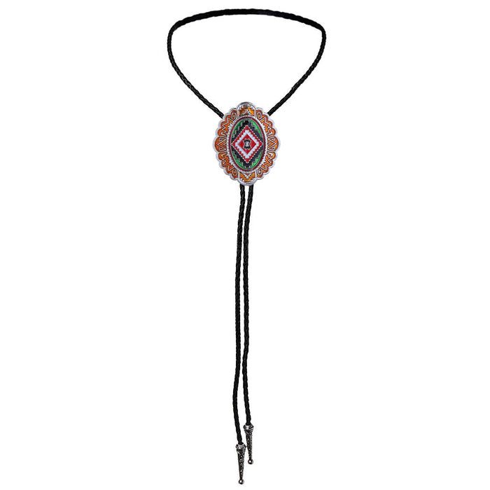 Navajo Cowboy Bolo Vintage Necktie Orange Tie Necklace