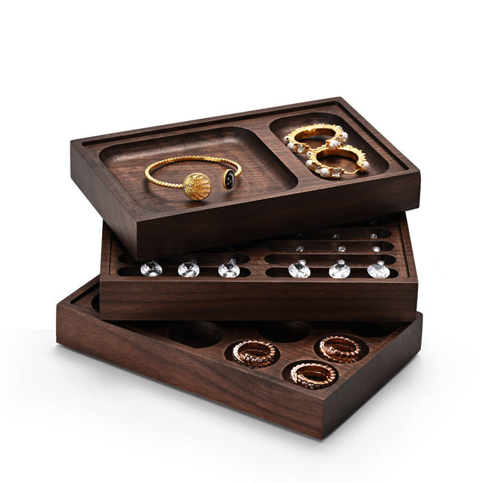 Stackable jewelry organizer tray in walnut wood