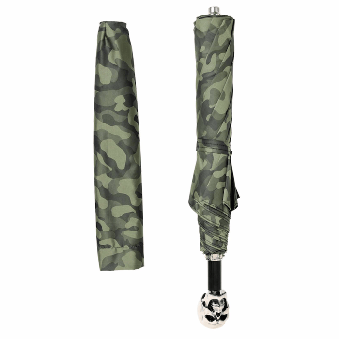 Rebel Skull Handle Camouflage Green Folding Umbrella