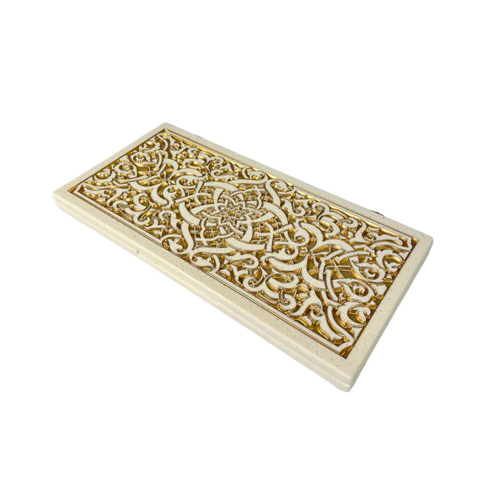 Small white acrylic stone backgammon set with Pattern design
