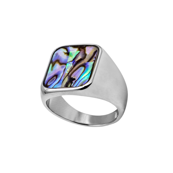 Silver Genuine Abalone Shell Signet Ring