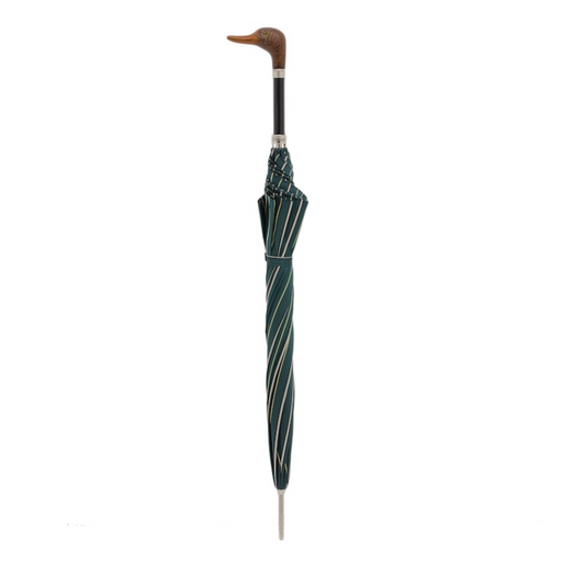 striped green umbrella with duck handle