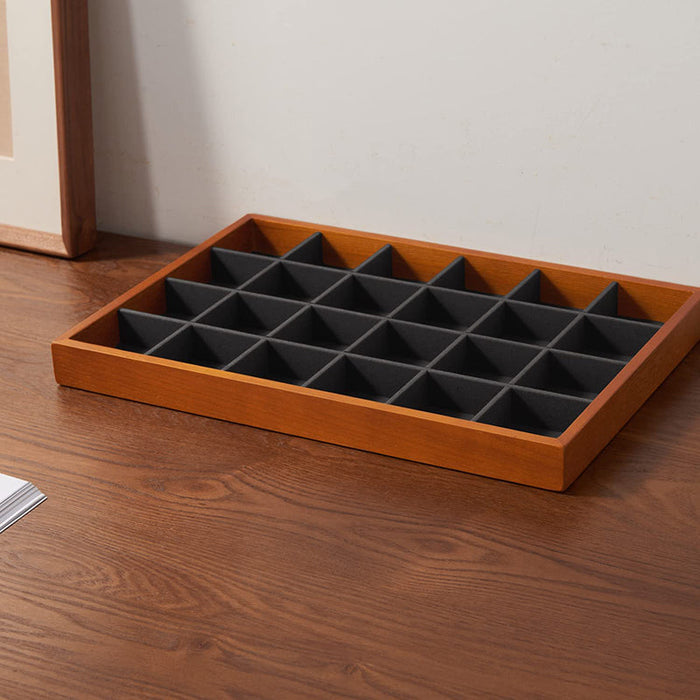 Stackable jewelry organizer tray with 24 grids in dark gray wood