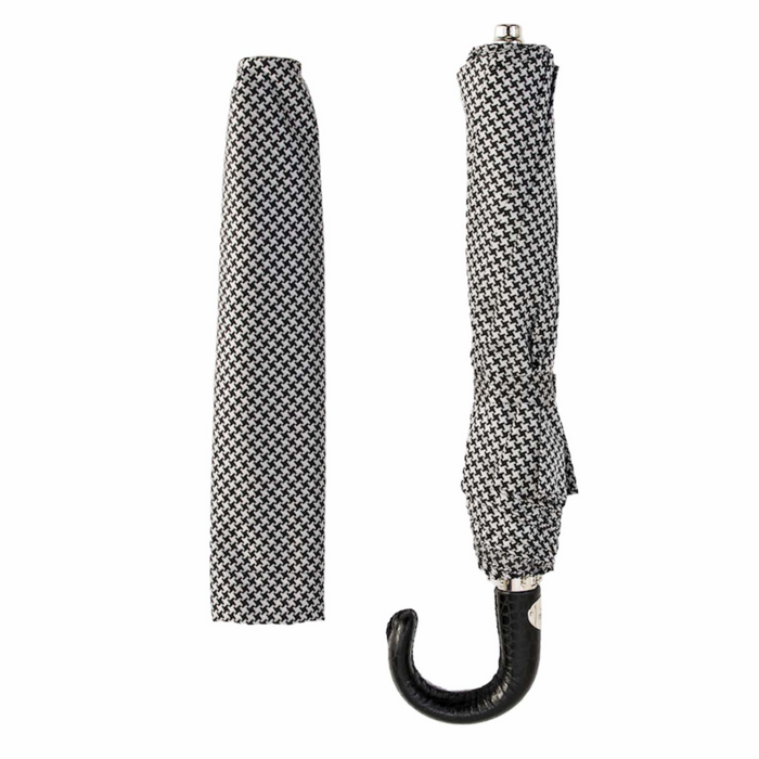 luxury black and white houndstooth umbrella with leather handle 