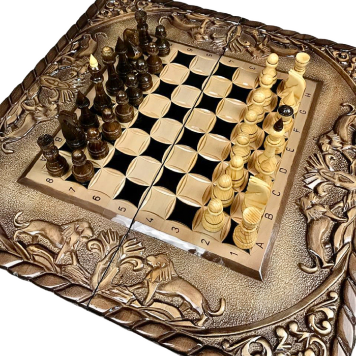Handcrafted wooden chess and checkers set