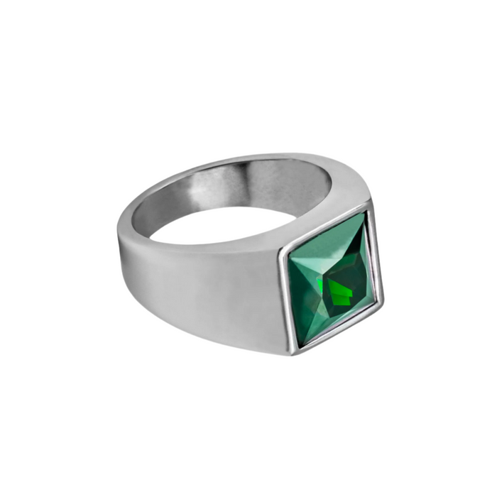 Silver Green Brazilian Stone Signet Ring