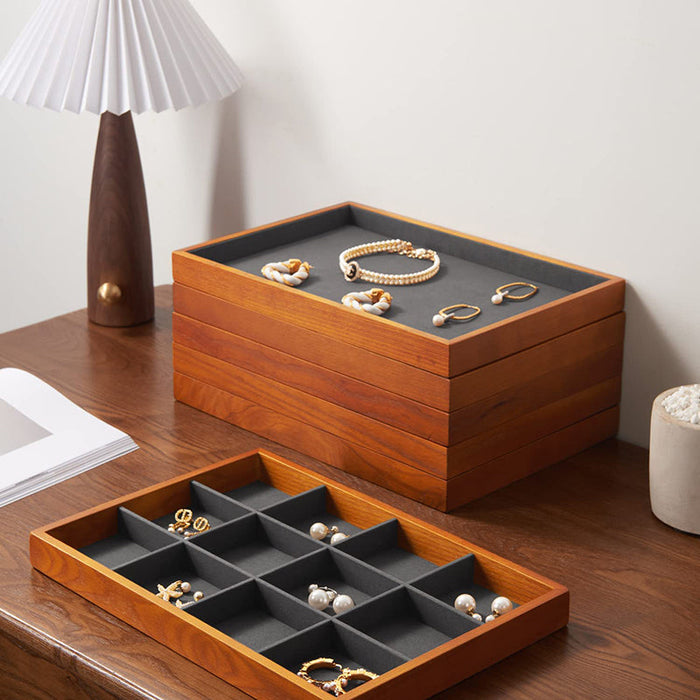 Stackable jewelry organizer tray with 12 grids in dark gray wood