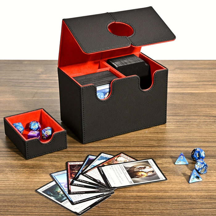 PU Leather Card Deck Box with Dice Tray – Holds 200+ Sleeved Cards