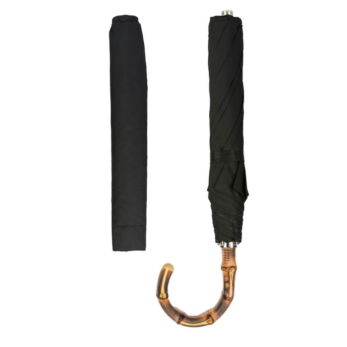handcrafted black folding umbrella with whangee handle